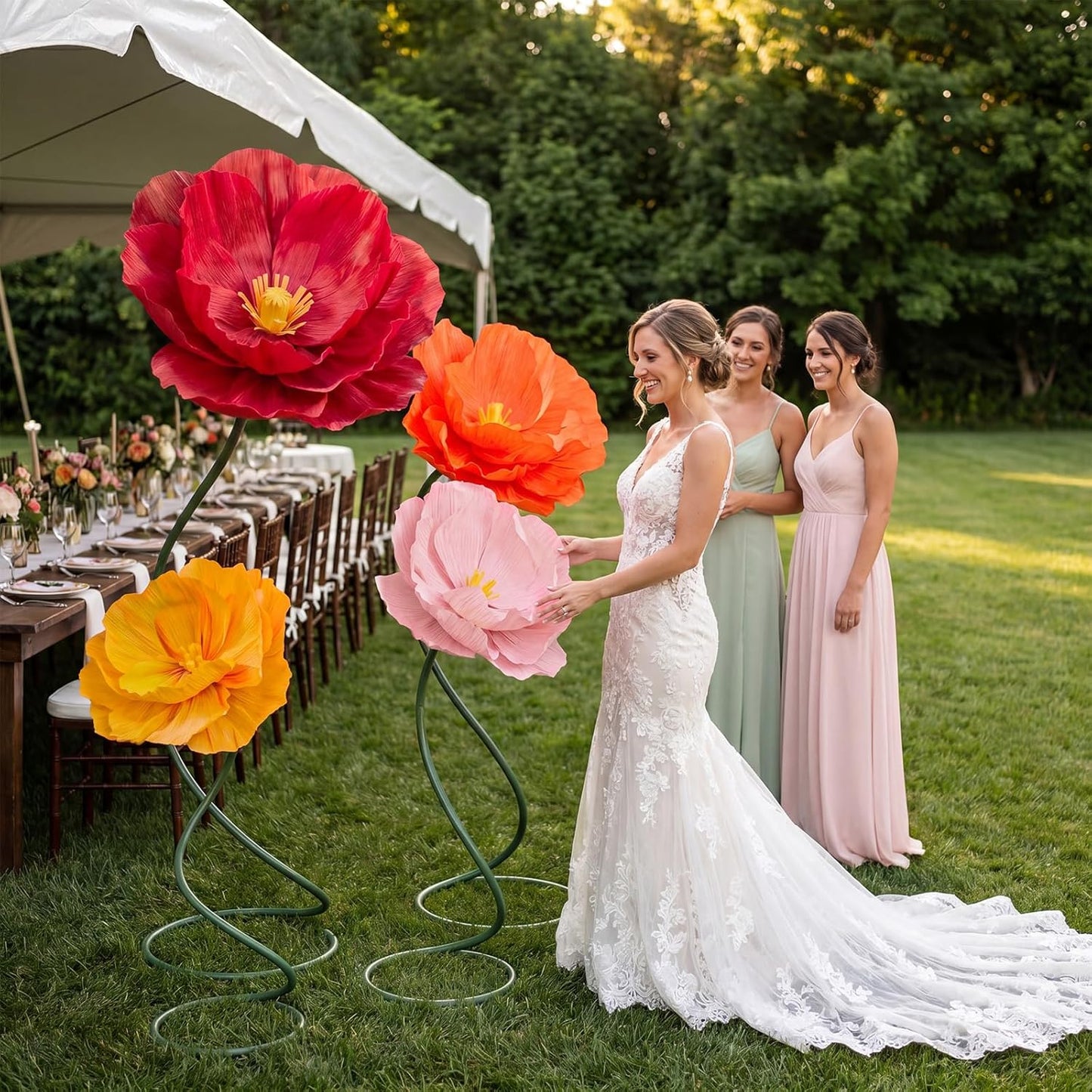 4 Pcs 5ft Large Paper Red Poppy Flowers Giant Artificial Poppies Standing Huge Handcrafted Poppy Flowers Wicked Party Decoration for Valentine Garden Hotel Office Wicked Birthday Party Wedding