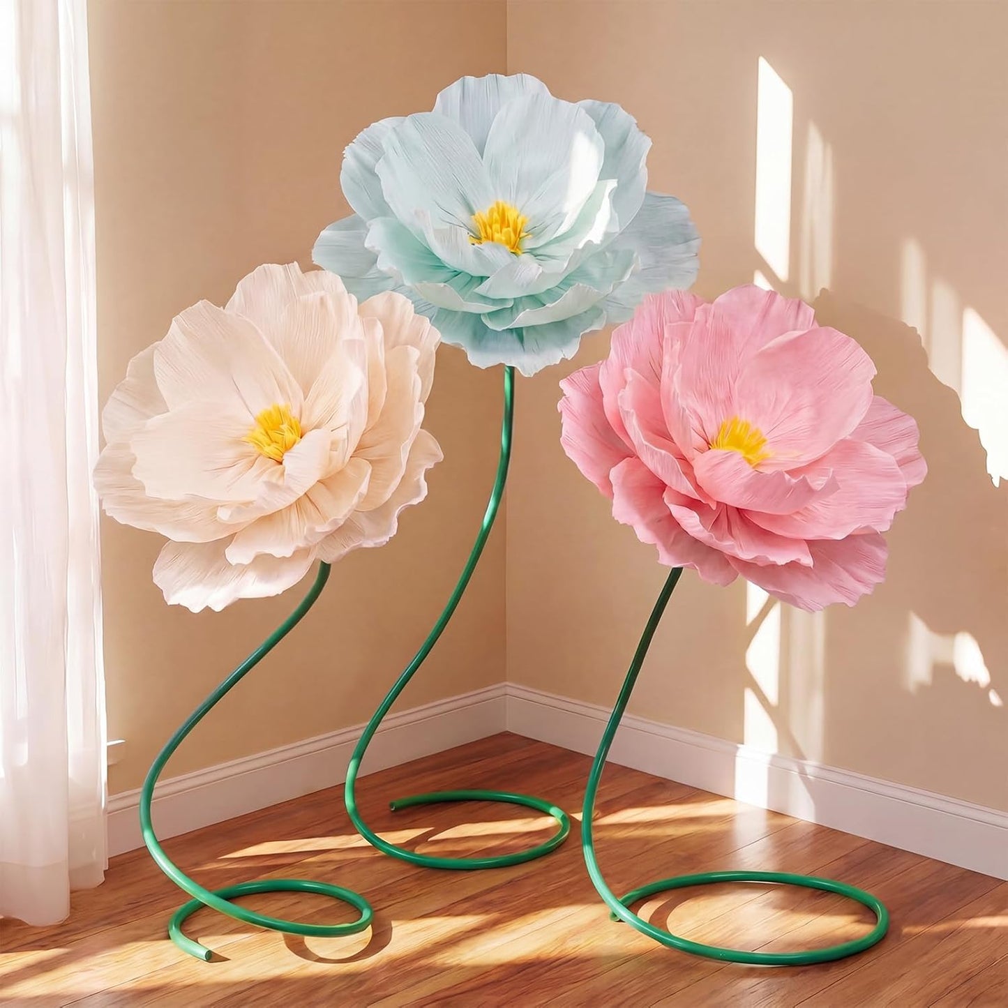 4 Pcs 5ft Large Paper Red Poppy Flowers Giant Artificial Poppies Standing Huge Handcrafted Poppy Flowers Wicked Party Decoration for Valentine Garden Hotel Office Wicked Birthday Party Wedding