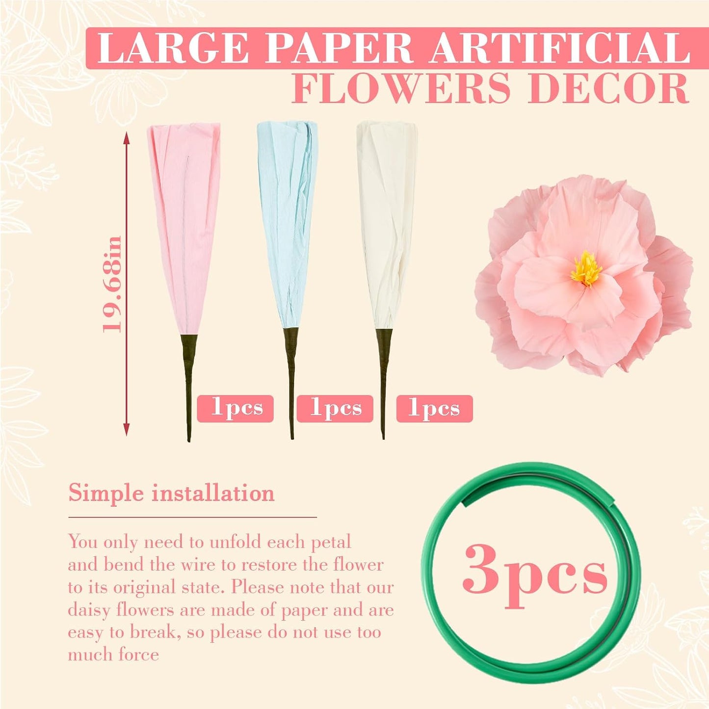 4 Pcs 5ft Large Paper Red Poppy Flowers Giant Artificial Poppies Standing Huge Handcrafted Poppy Flowers Wicked Party Decoration for Valentine Garden Hotel Office Wicked Birthday Party Wedding