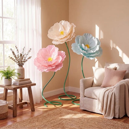 4 Pcs 5ft Large Paper Red Poppy Flowers Giant Artificial Poppies Standing Huge Handcrafted Poppy Flowers Wicked Party Decoration for Valentine Garden Hotel Office Wicked Birthday Party Wedding