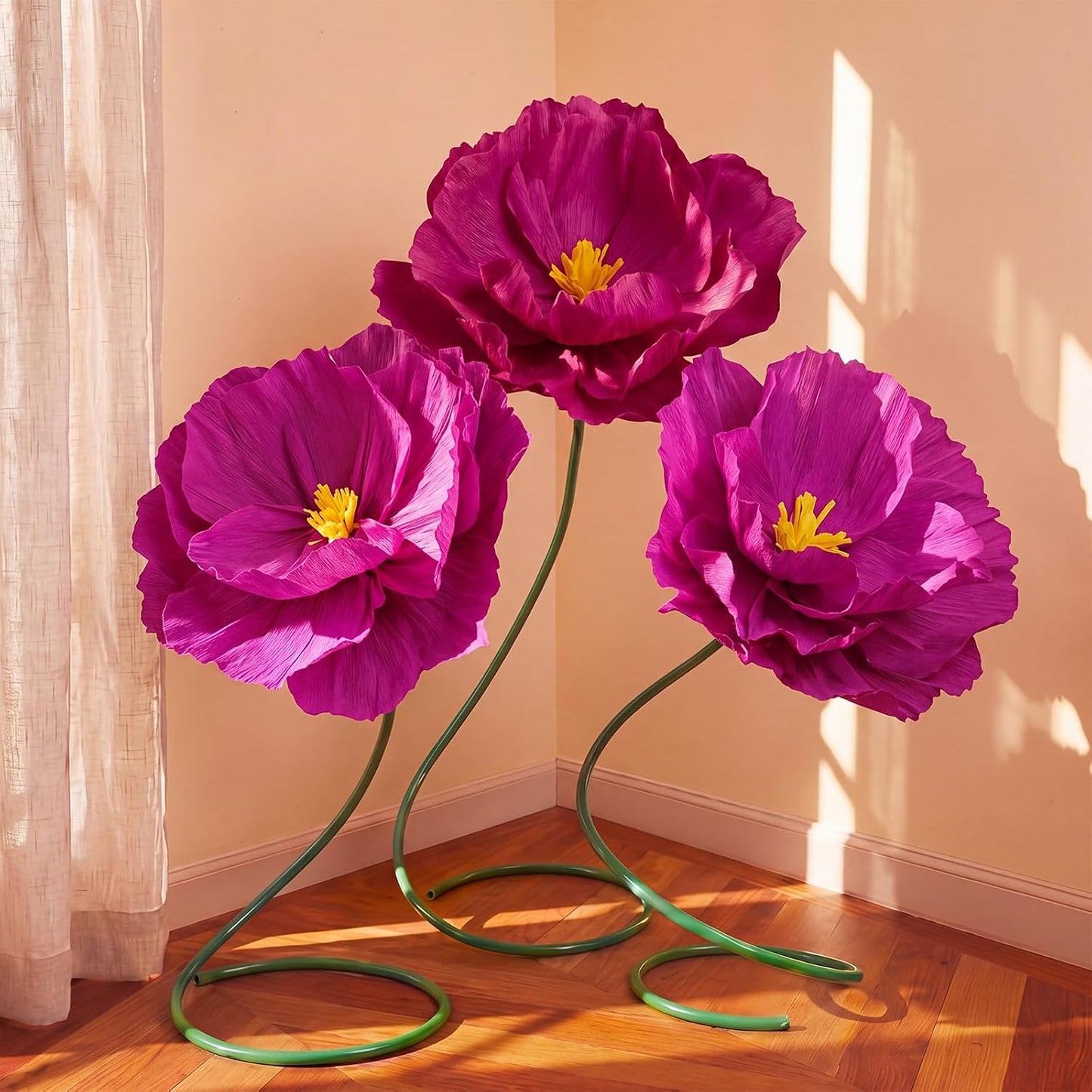4 Pcs 5ft Large Paper Red Poppy Flowers Giant Artificial Poppies Standing Huge Handcrafted Poppy Flowers Wicked Party Decoration for Valentine Garden Hotel Office Wicked Birthday Party Wedding