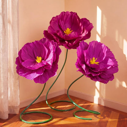 4 Pcs 5ft Large Paper Red Poppy Flowers Giant Artificial Poppies Standing Huge Handcrafted Poppy Flowers Wicked Party Decoration for Valentine Garden Hotel Office Wicked Birthday Party Wedding