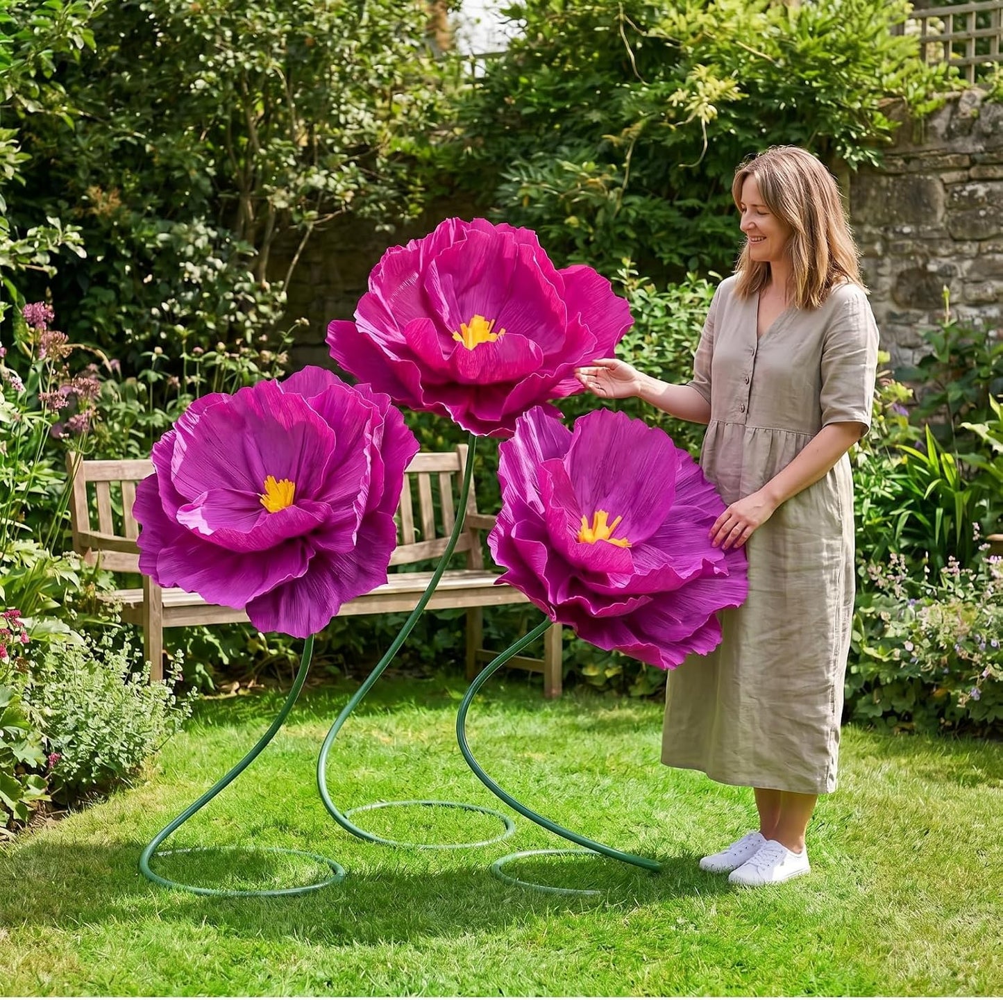 4 Pcs 5ft Large Paper Red Poppy Flowers Giant Artificial Poppies Standing Huge Handcrafted Poppy Flowers Wicked Party Decoration for Valentine Garden Hotel Office Wicked Birthday Party Wedding