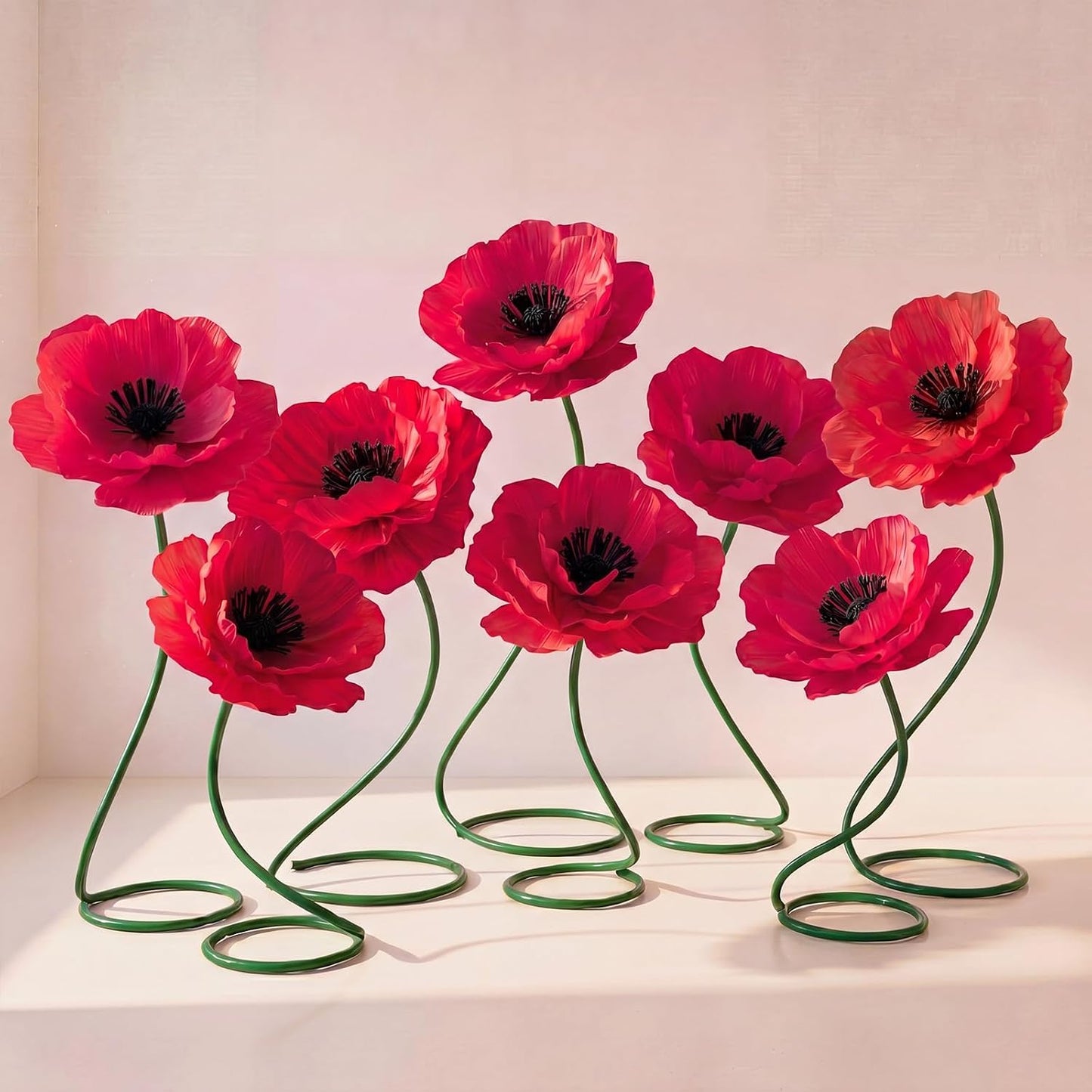 4 Pcs 5ft Large Paper Red Poppy Flowers Giant Artificial Poppies Standing Huge Handcrafted Poppy Flowers Wicked Party Decoration for Valentine Garden Hotel Office Wicked Birthday Party Wedding