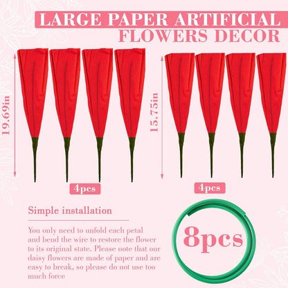 4 Pcs 5ft Large Paper Red Poppy Flowers Giant Artificial Poppies Standing Huge Handcrafted Poppy Flowers Wicked Party Decoration for Valentine Garden Hotel Office Wicked Birthday Party Wedding