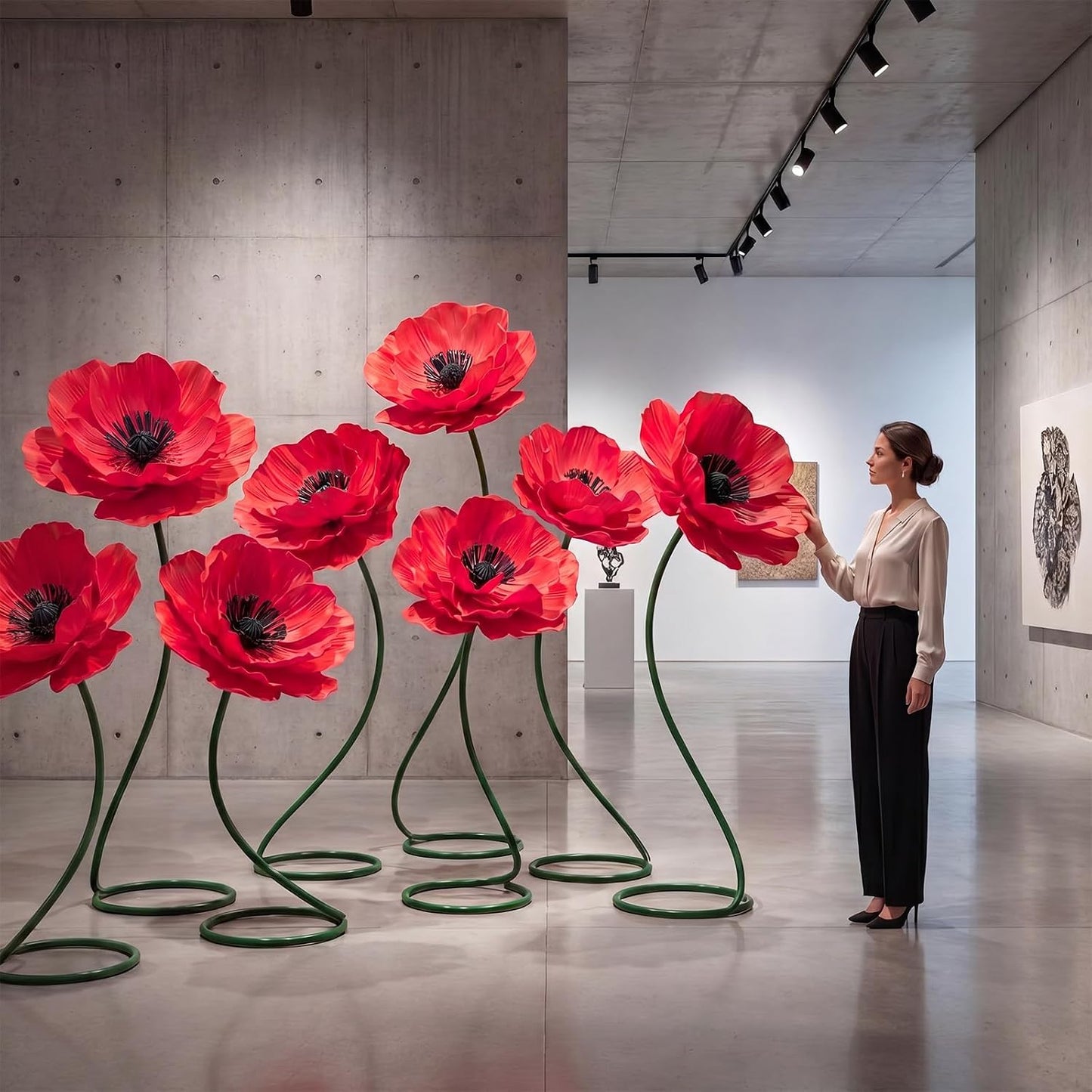 4 Pcs 5ft Large Paper Red Poppy Flowers Giant Artificial Poppies Standing Huge Handcrafted Poppy Flowers Wicked Party Decoration for Valentine Garden Hotel Office Wicked Birthday Party Wedding