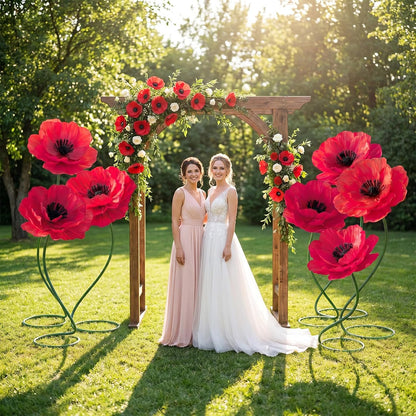 4 Pcs 5ft Large Paper Red Poppy Flowers Giant Artificial Poppies Standing Huge Handcrafted Poppy Flowers Wicked Party Decoration for Valentine Garden Hotel Office Wicked Birthday Party Wedding