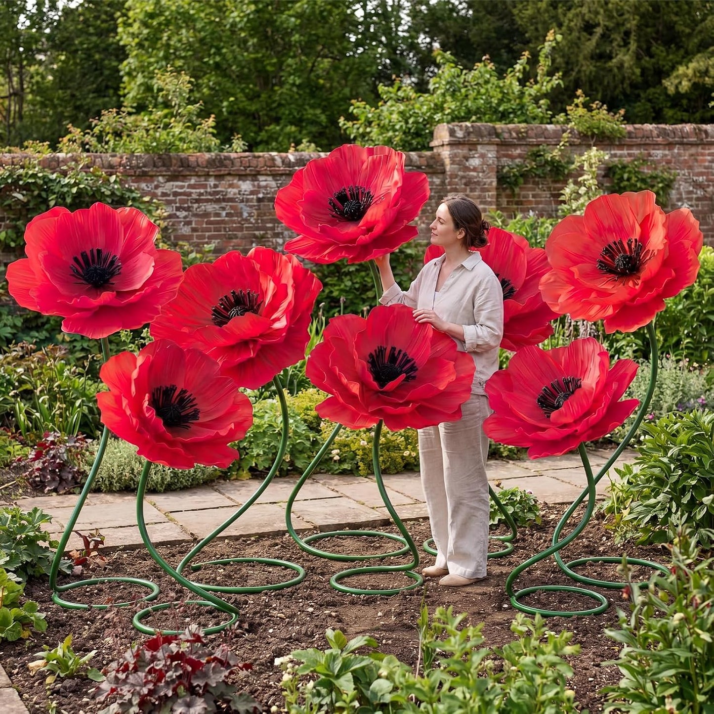 4 Pcs 5ft Large Paper Red Poppy Flowers Giant Artificial Poppies Standing Huge Handcrafted Poppy Flowers Wicked Party Decoration for Valentine Garden Hotel Office Wicked Birthday Party Wedding