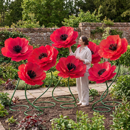 4 Pcs 5ft Large Paper Red Poppy Flowers Giant Artificial Poppies Standing Huge Handcrafted Poppy Flowers Wicked Party Decoration for Valentine Garden Hotel Office Wicked Birthday Party Wedding