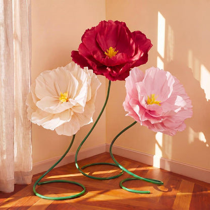 4 Pcs 5ft Large Paper Red Poppy Flowers Giant Artificial Poppies Standing Huge Handcrafted Poppy Flowers Wicked Party Decoration for Valentine Garden Hotel Office Wicked Birthday Party Wedding