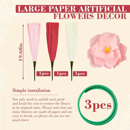 4 Pcs 5ft Large Paper Red Poppy Flowers Giant Artificial Poppies Standing Huge Handcrafted Poppy Flowers Wicked Party Decoration for Valentine Garden Hotel Office Wicked Birthday Party Wedding