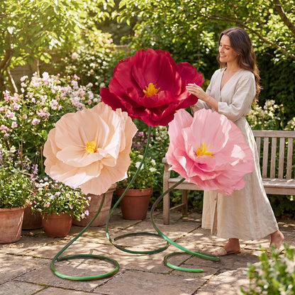 4 Pcs 5ft Large Paper Red Poppy Flowers Giant Artificial Poppies Standing Huge Handcrafted Poppy Flowers Wicked Party Decoration for Valentine Garden Hotel Office Wicked Birthday Party Wedding