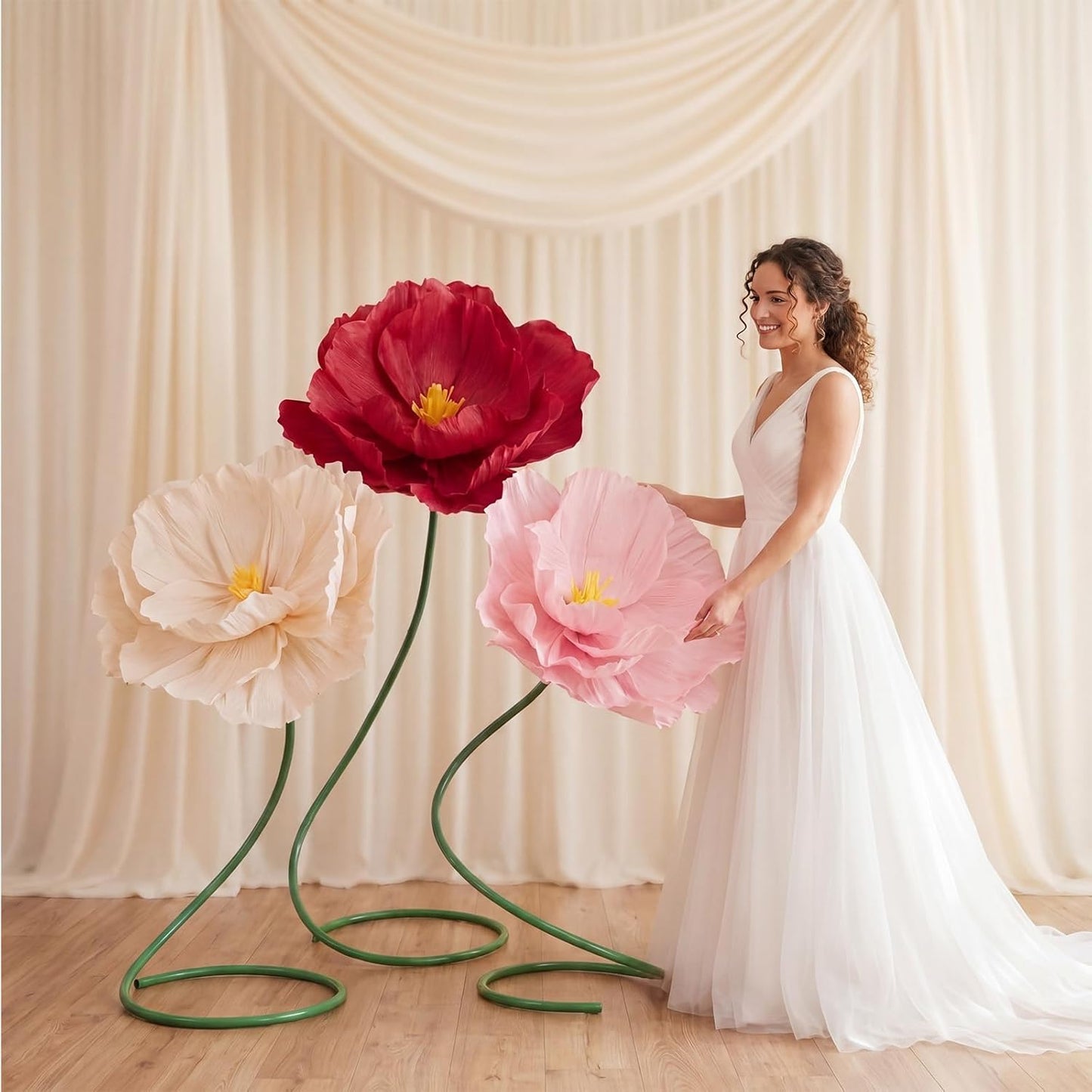 4 Pcs 5ft Large Paper Red Poppy Flowers Giant Artificial Poppies Standing Huge Handcrafted Poppy Flowers Wicked Party Decoration for Valentine Garden Hotel Office Wicked Birthday Party Wedding