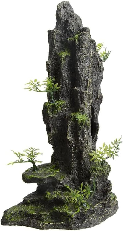 Aquarium Decorations Large and Tall Mountain View Stone Betta Hideout Fish Tank Accessories Decor Cute Tree Rock Cave Landscape for Turtles, Fish to Play, 14.4inch