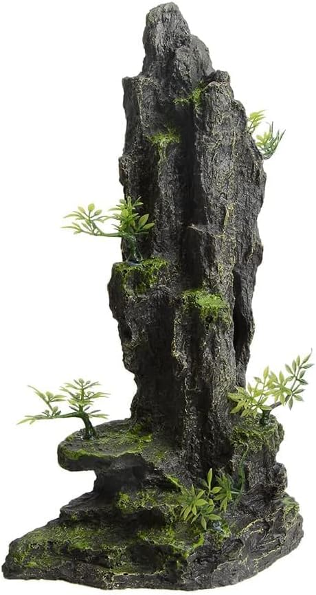Aquarium Decorations Large and Tall Mountain View Stone Betta Hideout Fish Tank Accessories Decor Cute Tree Rock Cave Landscape for Turtles, Fish to Play, 14.4inch