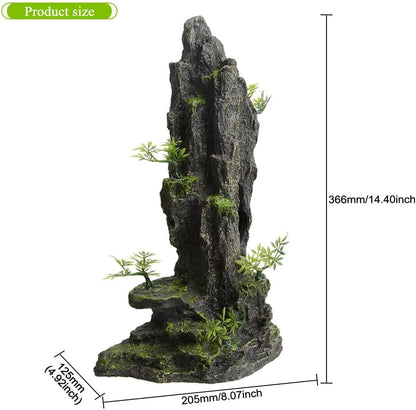 Aquarium Decorations Large and Tall Mountain View Stone Betta Hideout Fish Tank Accessories Decor Cute Tree Rock Cave Landscape for Turtles, Fish to Play, 14.4inch