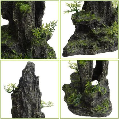 Aquarium Decorations Large and Tall Mountain View Stone Betta Hideout Fish Tank Accessories Decor Cute Tree Rock Cave Landscape for Turtles, Fish to Play, 14.4inch