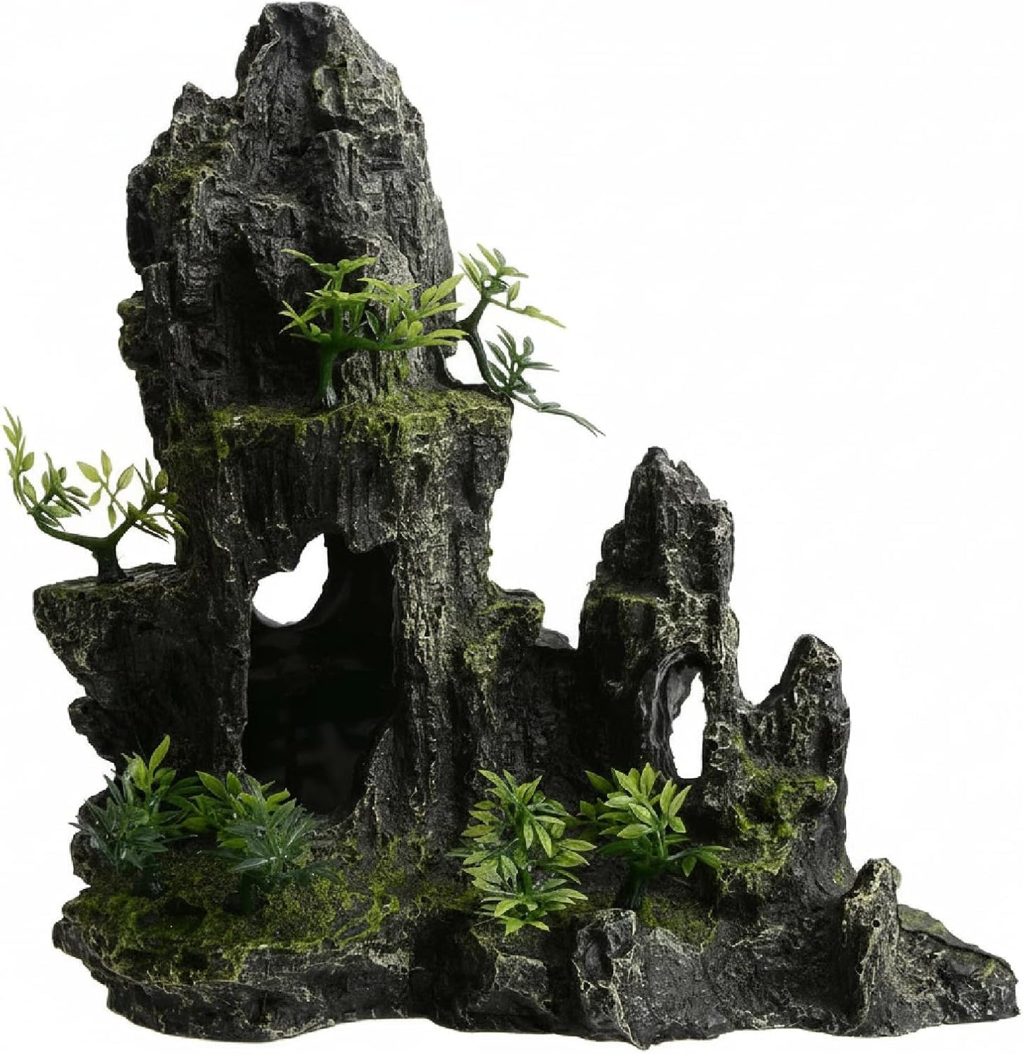 Aquarium Decorations Large and Tall Mountain View Stone Betta Hideout Fish Tank Accessories Decor Cute Tree Rock Cave Landscape for Turtles, Fish to Play, 14.4inch