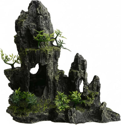 Aquarium Decorations Large and Tall Mountain View Stone Betta Hideout Fish Tank Accessories Decor Cute Tree Rock Cave Landscape for Turtles, Fish to Play, 14.4inch