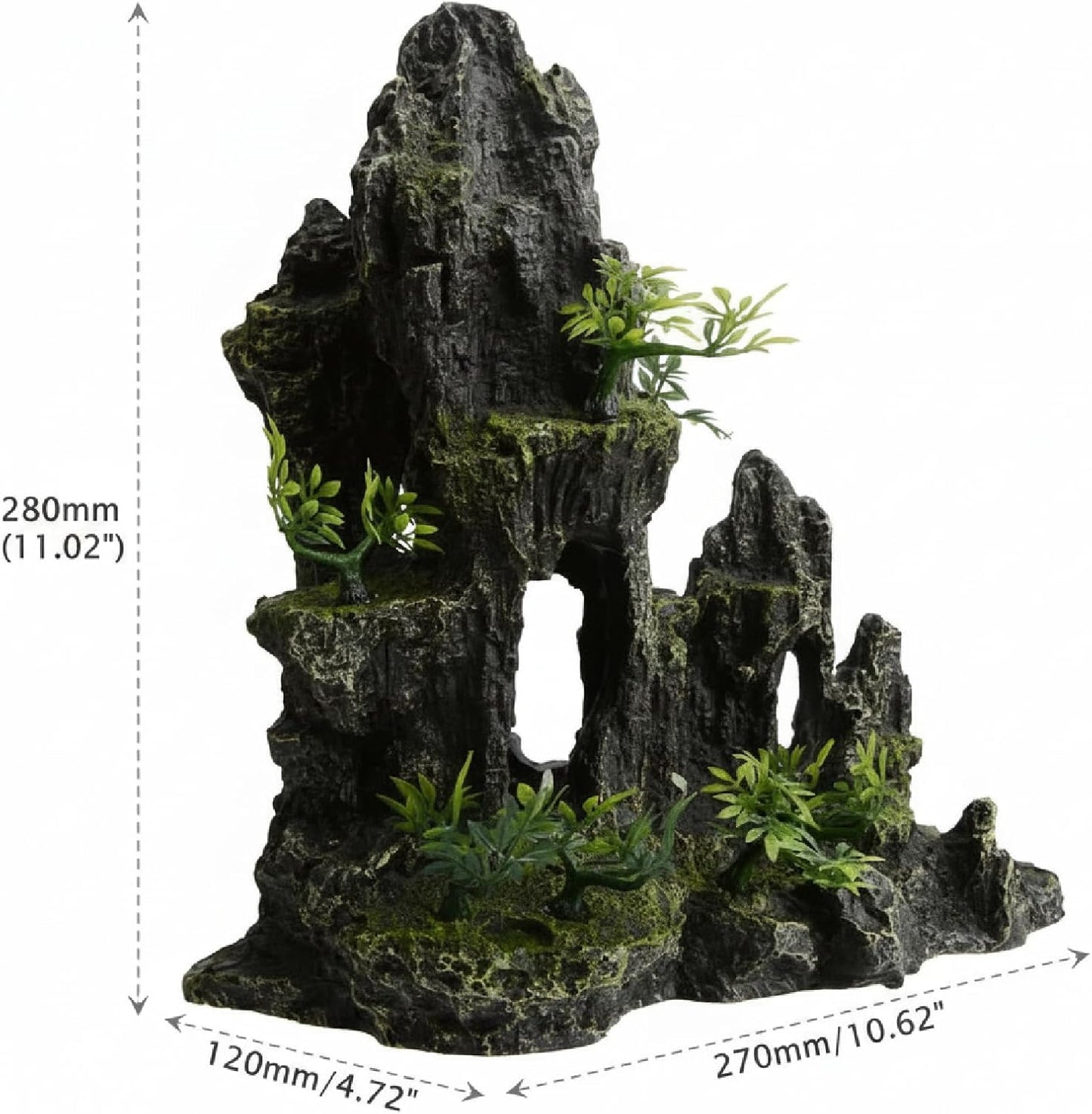 Aquarium Decorations Large and Tall Mountain View Stone Betta Hideout Fish Tank Accessories Decor Cute Tree Rock Cave Landscape for Turtles, Fish to Play, 14.4inch
