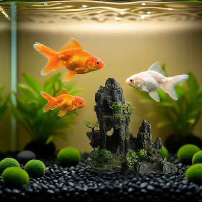 Aquarium Decorations Large and Tall Mountain View Stone Betta Hideout Fish Tank Accessories Decor Cute Tree Rock Cave Landscape for Turtles, Fish to Play, 14.4inch