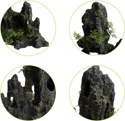 Aquarium Decorations Large and Tall Mountain View Stone Betta Hideout Fish Tank Accessories Decor Cute Tree Rock Cave Landscape for Turtles, Fish to Play, 14.4inch