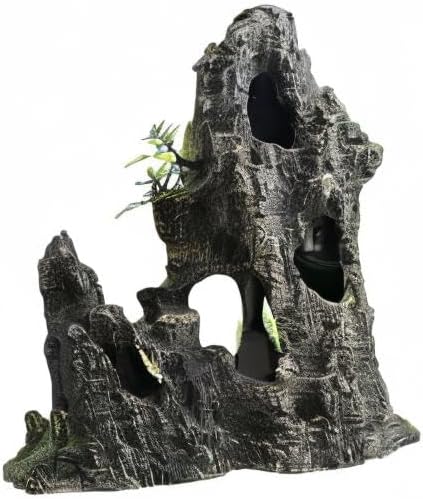 Aquarium Decorations Large and Tall Mountain View Stone Betta Hideout Fish Tank Accessories Decor Cute Tree Rock Cave Landscape for Turtles, Fish to Play, 14.4inch