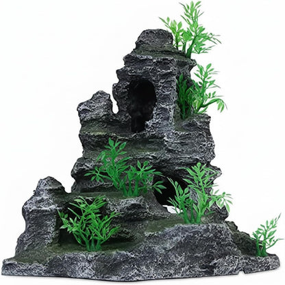 Aquarium Decorations Large and Tall Mountain View Stone Betta Hideout Fish Tank Accessories Decor Cute Tree Rock Cave Landscape for Turtles, Fish to Play, 14.4inch