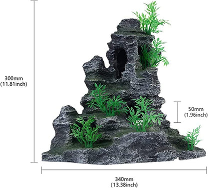 Aquarium Decorations Large and Tall Mountain View Stone Betta Hideout Fish Tank Accessories Decor Cute Tree Rock Cave Landscape for Turtles, Fish to Play, 14.4inch