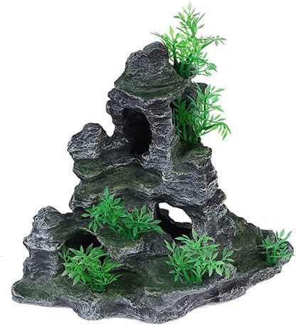 Aquarium Decorations Large and Tall Mountain View Stone Betta Hideout Fish Tank Accessories Decor Cute Tree Rock Cave Landscape for Turtles, Fish to Play, 14.4inch