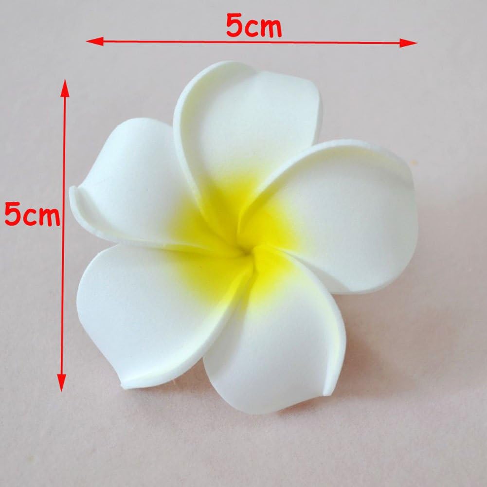 100Pcs White Foam Hawaiian Frangipani Artificial Plumeria Flower Petals Cap Hair Hat Wreath Floral DIY Home Wedding Decoration 5cm