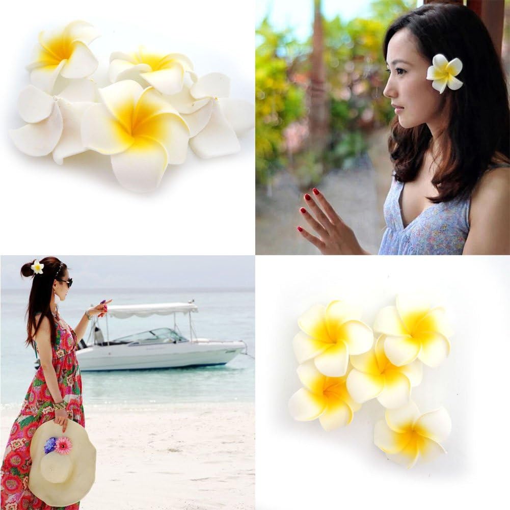 100Pcs White Foam Hawaiian Frangipani Artificial Plumeria Flower Petals Cap Hair Hat Wreath Floral DIY Home Wedding Decoration 5cm