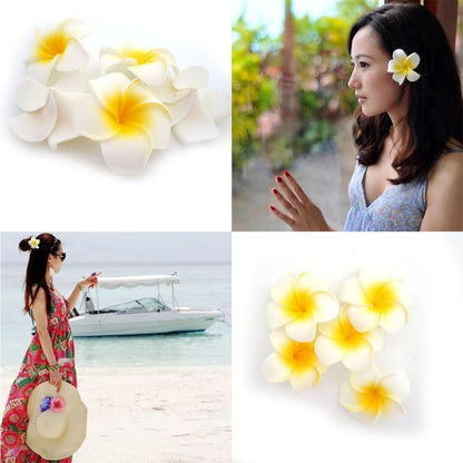 100Pcs White Foam Hawaiian Frangipani Artificial Plumeria Flower Petals Cap Hair Hat Wreath Floral DIY Home Wedding Decoration 5cm