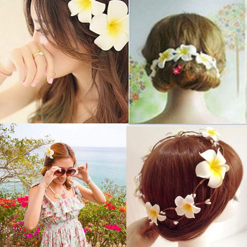 100Pcs White Foam Hawaiian Frangipani Artificial Plumeria Flower Petals Cap Hair Hat Wreath Floral DIY Home Wedding Decoration 5cm