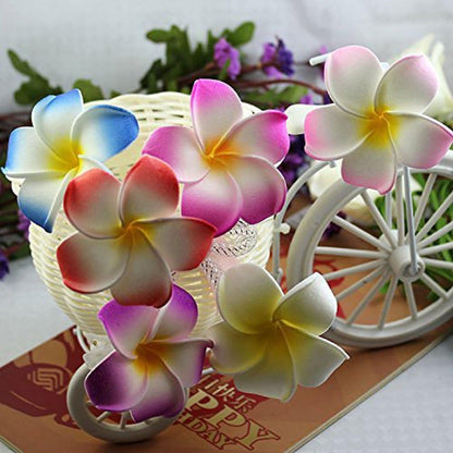 100Pcs White Foam Hawaiian Frangipani Artificial Plumeria Flower Petals Cap Hair Hat Wreath Floral DIY Home Wedding Decoration 5cm
