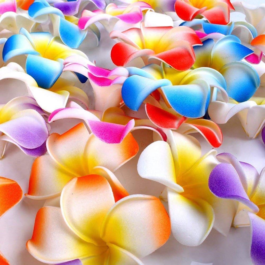 100Pcs White Foam Hawaiian Frangipani Artificial Plumeria Flower Petals Cap Hair Hat Wreath Floral DIY Home Wedding Decoration 5cm