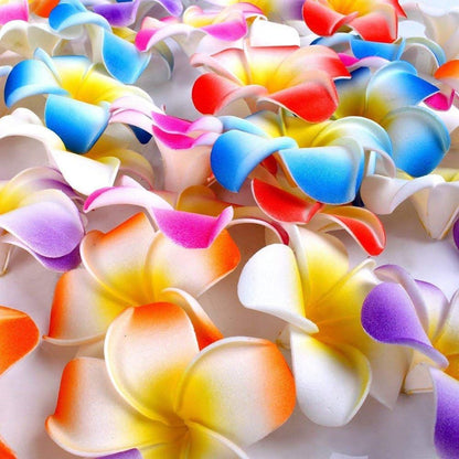 100Pcs White Foam Hawaiian Frangipani Artificial Plumeria Flower Petals Cap Hair Hat Wreath Floral DIY Home Wedding Decoration 5cm