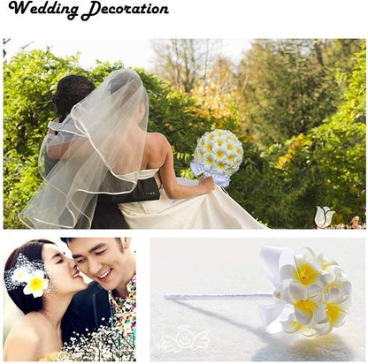 100Pcs White Foam Hawaiian Frangipani Artificial Plumeria Flower Petals Cap Hair Hat Wreath Floral DIY Home Wedding Decoration 5cm