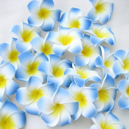 100Pcs White Foam Hawaiian Frangipani Artificial Plumeria Flower Petals Cap Hair Hat Wreath Floral DIY Home Wedding Decoration 5cm