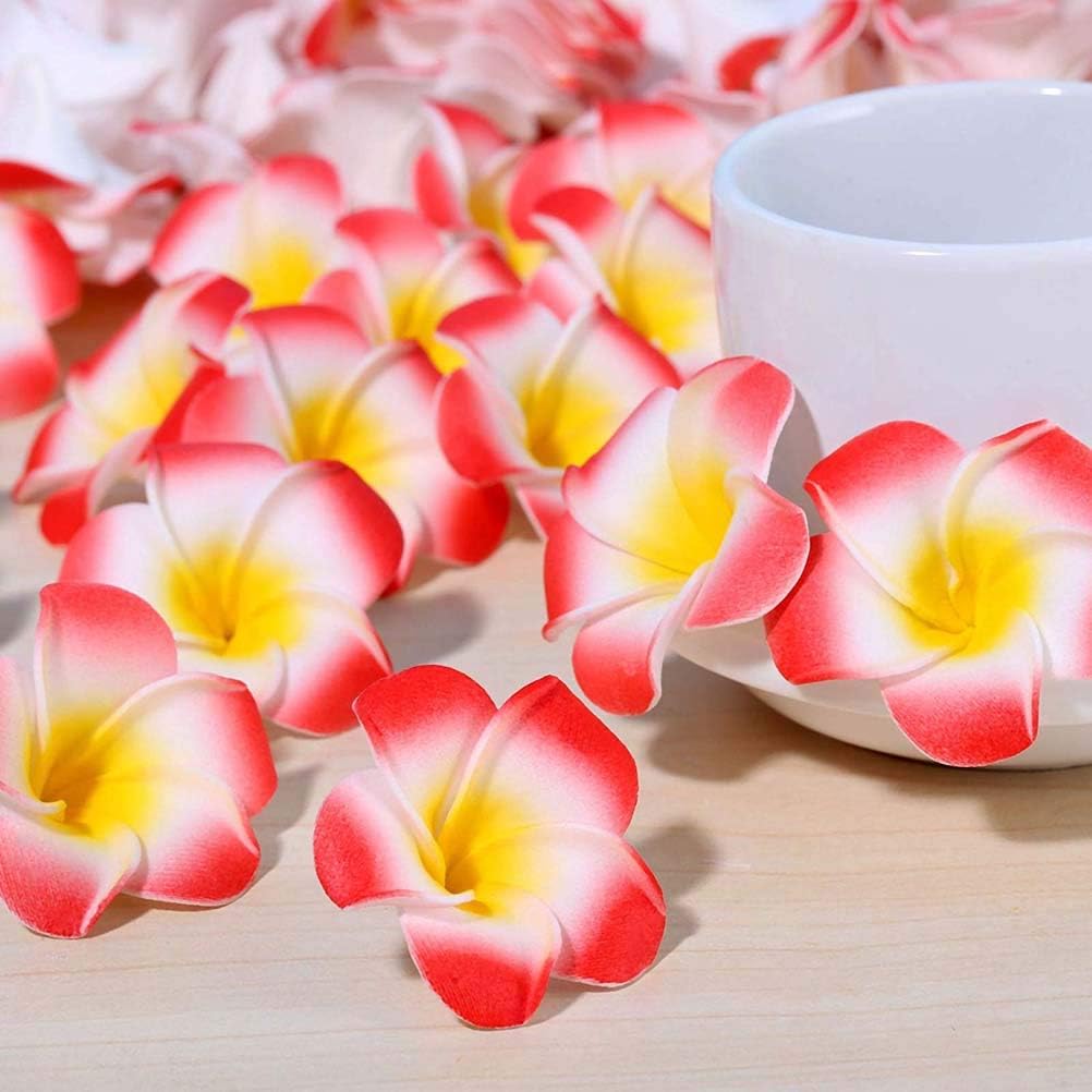 100Pcs White Foam Hawaiian Frangipani Artificial Plumeria Flower Petals Cap Hair Hat Wreath Floral DIY Home Wedding Decoration 5cm