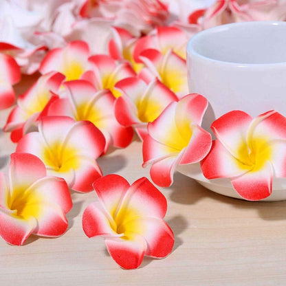 100Pcs White Foam Hawaiian Frangipani Artificial Plumeria Flower Petals Cap Hair Hat Wreath Floral DIY Home Wedding Decoration 5cm