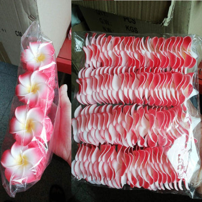 100Pcs White Foam Hawaiian Frangipani Artificial Plumeria Flower Petals Cap Hair Hat Wreath Floral DIY Home Wedding Decoration 5cm