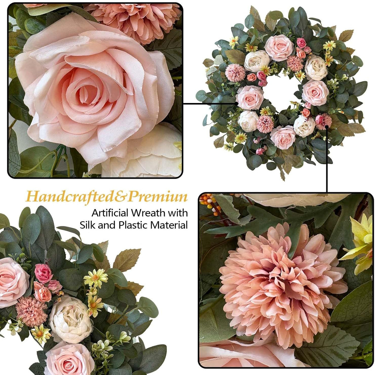 24 Inch Fall Floral Front Door Wreath Farmhouse Harvest Decor