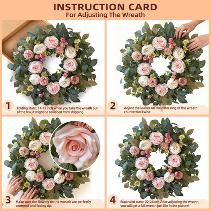 24 Inch Fall Floral Front Door Wreath Farmhouse Harvest Decor