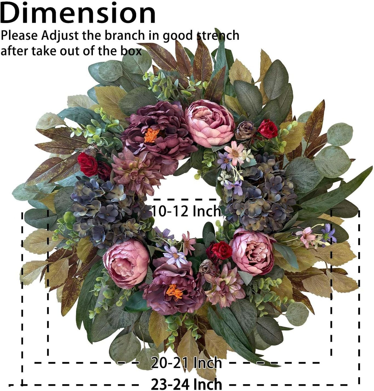 24 Inch Fall Floral Front Door Wreath Farmhouse Harvest Decor