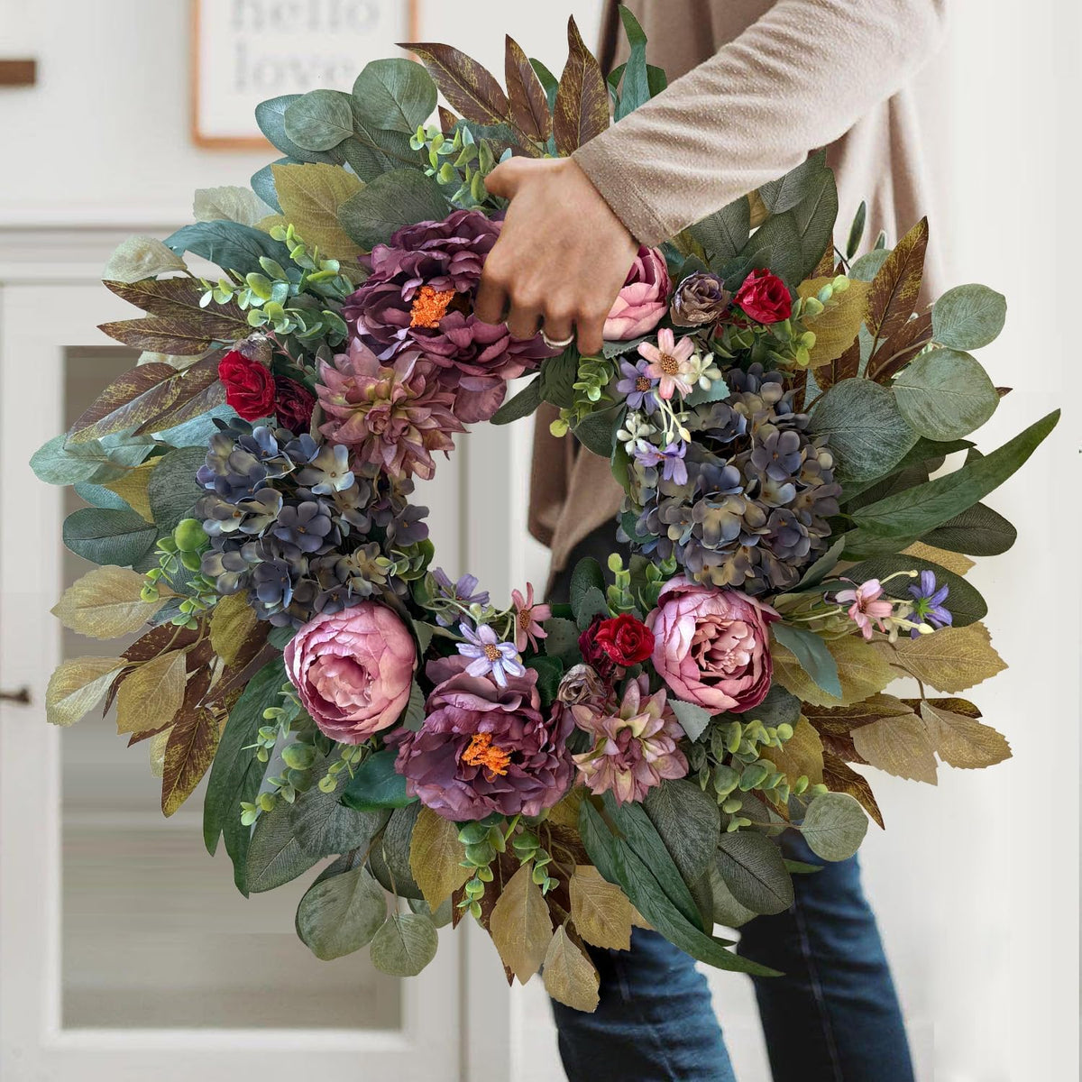 24 Inch Fall Floral Front Door Wreath Farmhouse Harvest Decor