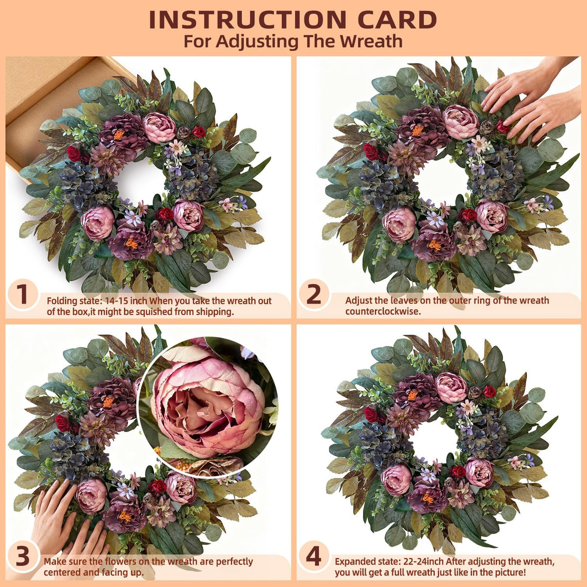 24 Inch Fall Floral Front Door Wreath Farmhouse Harvest Decor