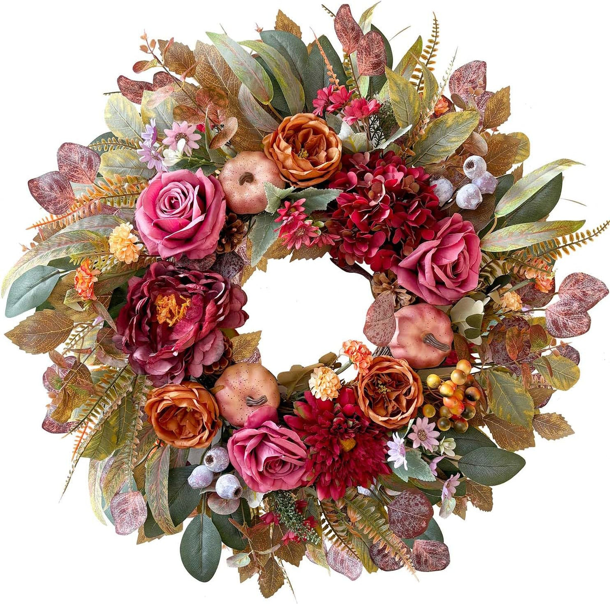 24 Inch Fall Floral Front Door Wreath Farmhouse Harvest Decor