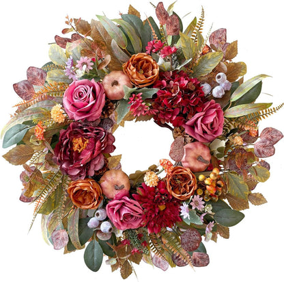 24 Inch Fall Floral Front Door Wreath Farmhouse Harvest Decor