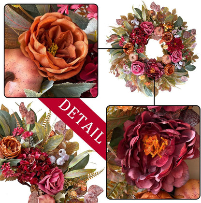24 Inch Fall Floral Front Door Wreath Farmhouse Harvest Decor